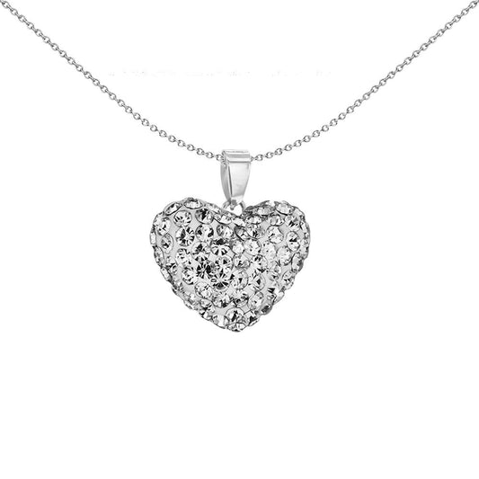 Silver Crystal Pillow Puff Love Heart Charm Pendant - 0-68-2854