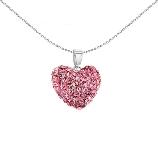 Silver Baby Pink Crystal Pillow Puff Love Heart Charm Pendant - 0-68-2864