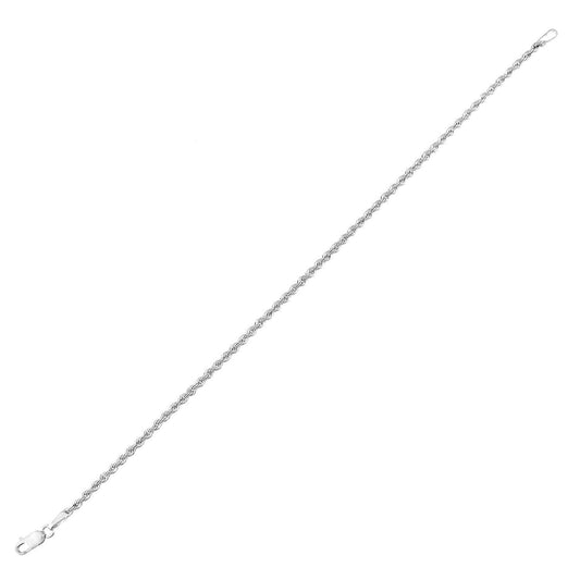 9ct White Gold Rope Chain Bracelet 2mm 7.25 inch - 040AXLHVCW-7.25