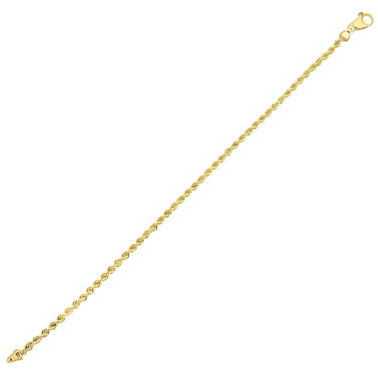 9ct Gold Rope Chain Bracelet 3mm 7.5 inch - 050AXLHVC7.5