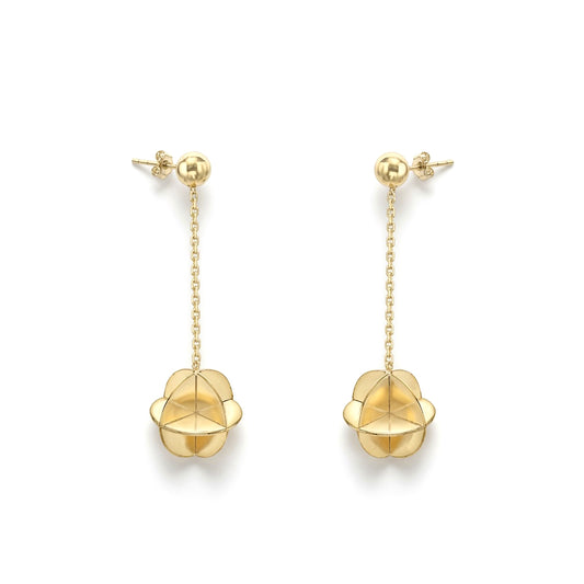 9ct Yellow Gold 8mm 3D Origami Sphere and Chain Drop Earrings - 1-54-4849