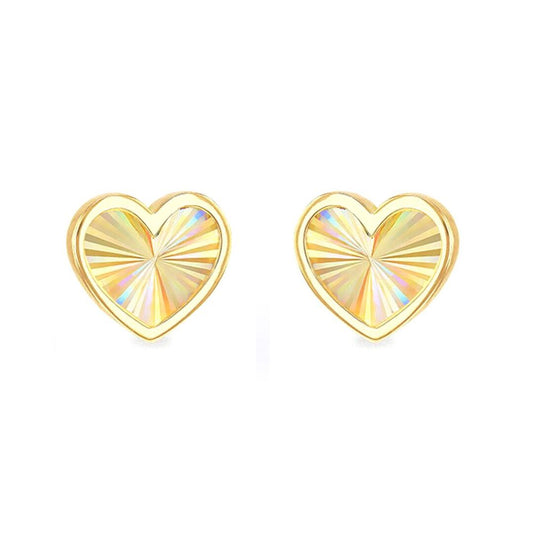9ct Gold Magic Rainbow Starburst Love Heart Stud Earrings 9mm - 1-55-9538