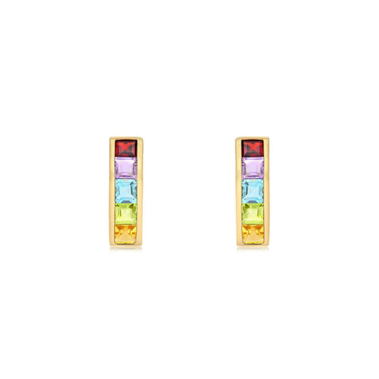 9ct Gold Rainbow Princess CZ Channel Column Drop Earrings 19mm - 1-57-7969