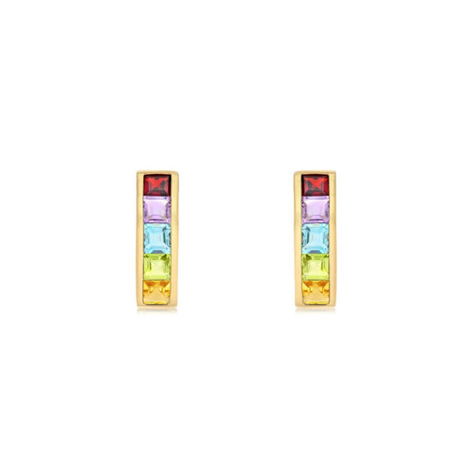 9ct Gold Rainbow Princess CZ Channel Column Drop Earrings 19mm - 1-57-7969