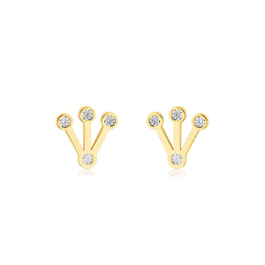 9ct Gold CZ Triple Spike Crown Stud Earrings 8mm - 1-59-1891