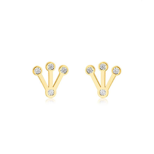 9ct Gold CZ Triple Spike Crown Stud Earrings 8mm - 1-59-1891