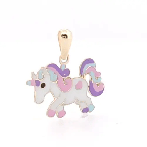 9ct Gold Enamel Unicorn Pendant 19mm x 18mm - 1-68-5135