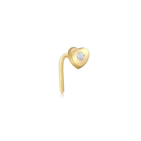 9ct Gold CZ Solitaire Love Heart L-Post Nose Stud 4mm - 1-70-0689
