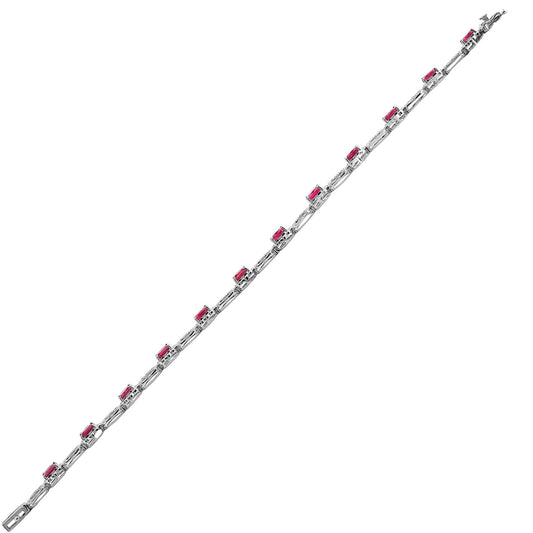 18ct White Gold Diamond Red Ruby Cluster Tennis Bracelet 6.2mm - 18B028