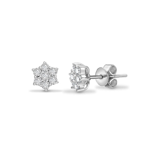 18ct White Gold Diamond Classic 7 Stone Cluster Stud Earrings - 18E042-050
