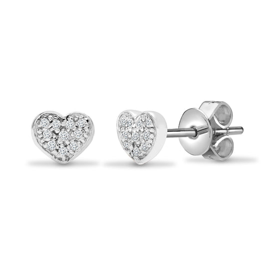 18ct White Gold 0.1ct Diamond Love Heart Stud Earrings - 18E110