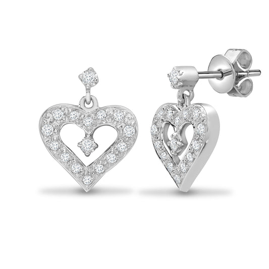 18ct White Gold 0.21ct Diamond Love Heart Stud Earrings - 18E113