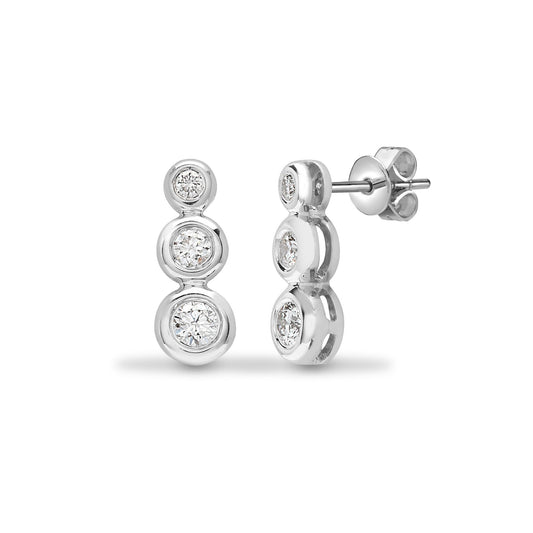 18ct White Gold 0.22ct Diamond Donut Trilogy Drop Earrings - 18E117