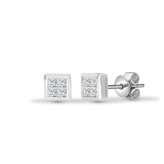 18ct White Gold 0.5ct Diamond Illusion Solitaire Stud Earrings - 18E126