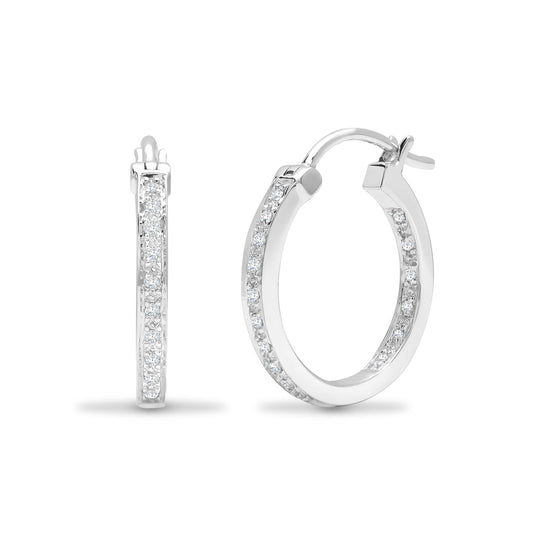 18ct White Gold 0.21ct Diamond Eternity Hoop Earrings 17mm - 18E173