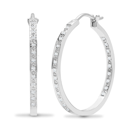 18ct White Gold 0.27ct Diamond Eternity Hoop Earrings 25mm - 18E174