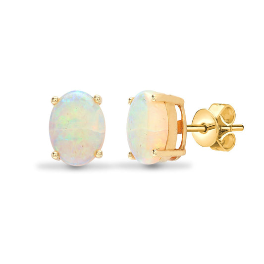 18ct Gold Opal Solitaire Stud Earrings - 18E180