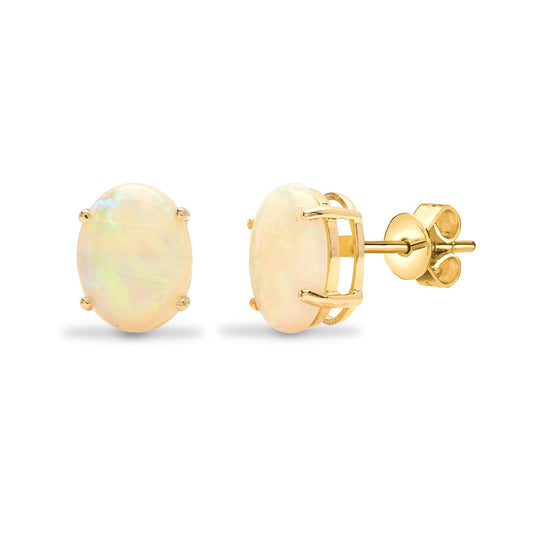 18ct Gold Opal Solitaire Stud Earrings - 18E181
