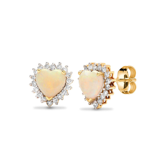18ct Gold 0.29ct Diamond and Opal Love Heart Halo Stud Earrings - 18E182