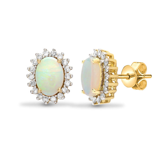 18ct Gold 0.3ct Diamond and Opal Royal Cluster Stud Earrings - 18E183