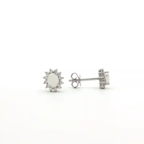 18ct White Gold 0.19ct Diamond Opal Royal Cluster Stud Earrings - 18E184