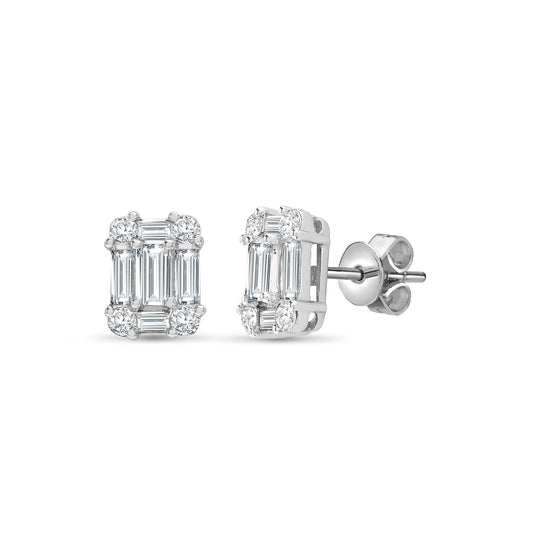 18ct White Gold 0.75ct Diamond Oblong Cluster Stud Earrings - 18E227
