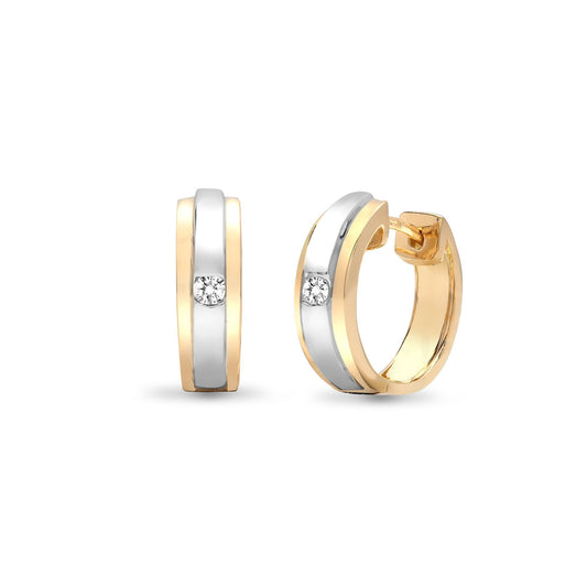 18ct 2 Colour Gold Diamond Solitaire Huggie Hoop Earrings 13mm - 18E246