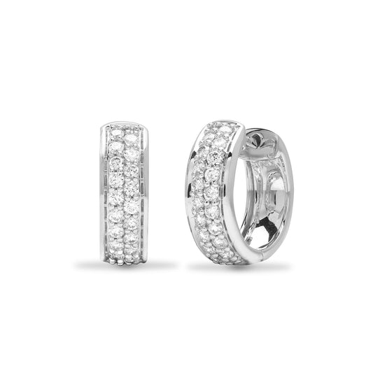 18ct White Gold 0.52ct Diamond 2 Row Huggie Hoop Earrings 14mm - 18E247