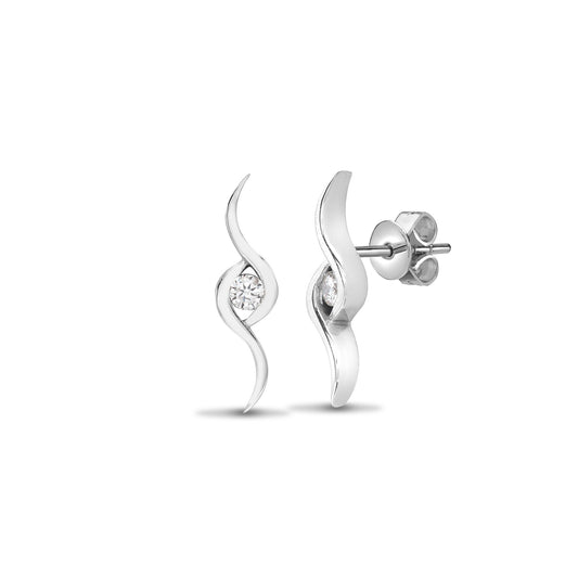 18ct White Gold 0.12ct Diamond Solitaire Twist Drop Earrings - 18E295