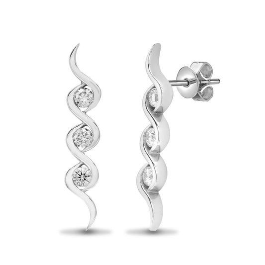 18ct White Gold 0.49ct Diamond Trilogy Twist Drop Earrings - 18E297