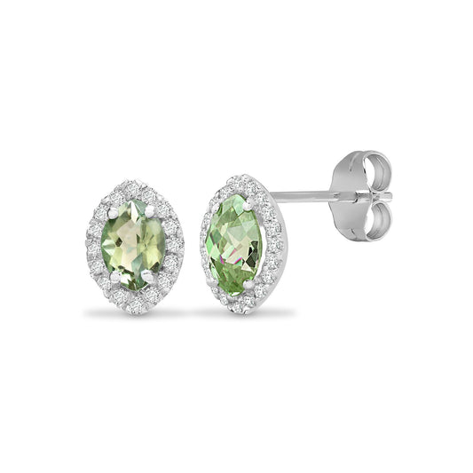 18ct White Gold Diamond Peridot Tears Of Joy Halo Stud Earrings - 18E305