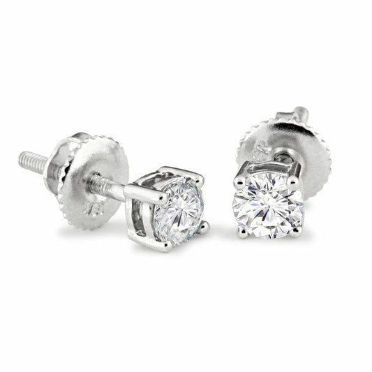 18ct White Gold Diamond Screw Back Solitaire Stud Earrings 20pts - 18E370