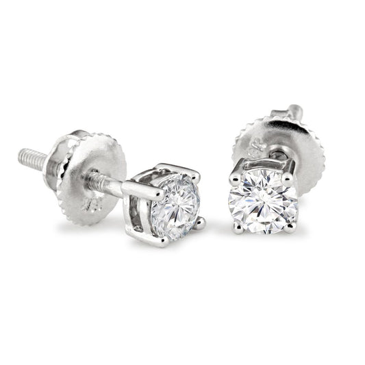 18ct White Gold Diamond Screw Back Solitaire Stud Earrings 20pts - 18E370