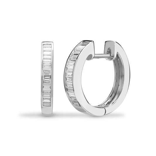 18ct White Gold 0.65ct Diamond Eternity Huggie Hoop Earrings 20mm - 18E377