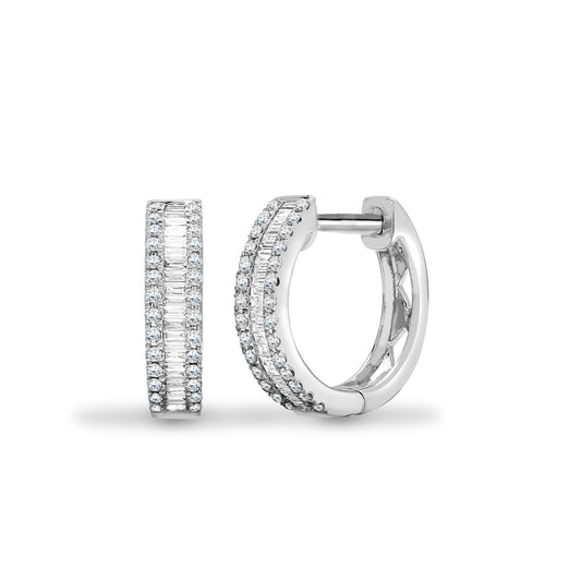 18ct White Gold 0.4ct Diamond Eternity Huggie Hoop Earrings 13mm - 18E380
