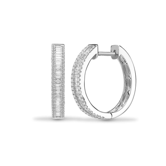 18ct White Gold 0.7ct Diamond Eternity Huggie Hoop Earrings 18mm - 18E381
