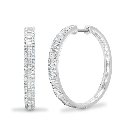 18ct White Gold 1.05ct Diamond Eternity Huggie Hoop Earrings 28mm - 18E382
