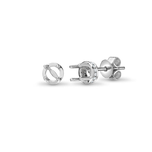 18ct White Gold 0.12ct Diamond Semi-set Halo Mount Stud Earrings - 18E401-075