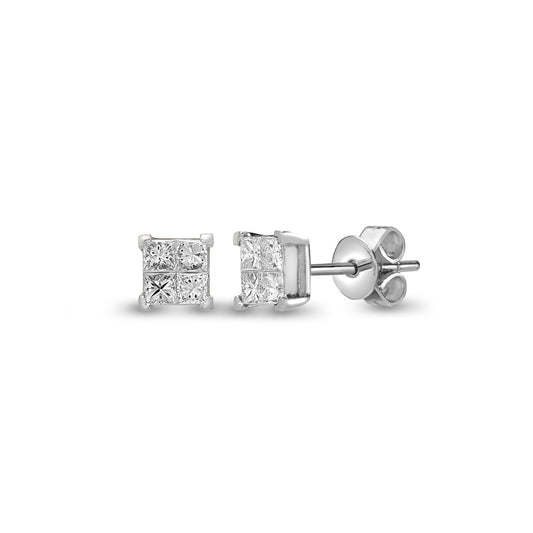 18ct White Gold 1ct Diamond 4-Stone Solitaire Style Stud Earrings - 18E405-100