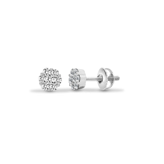 18ct White Gold Diamond Solitaire-style Cluster Stud Earrings - 18E417-025