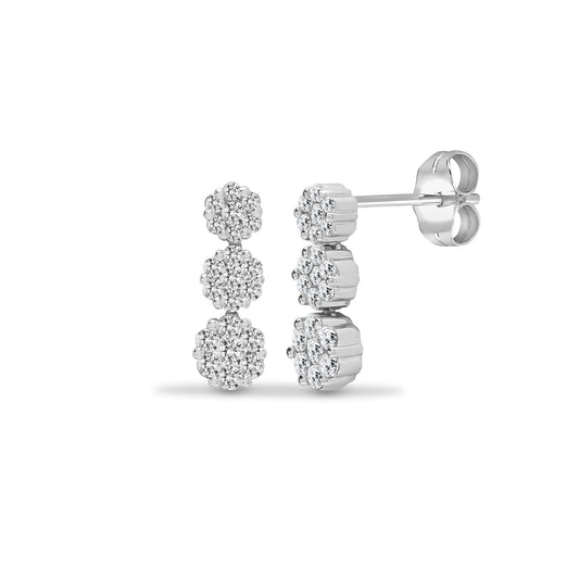 18ct White Gold 1ct Diamond Trilogy Cluster Drop Earrings - 18E422-100