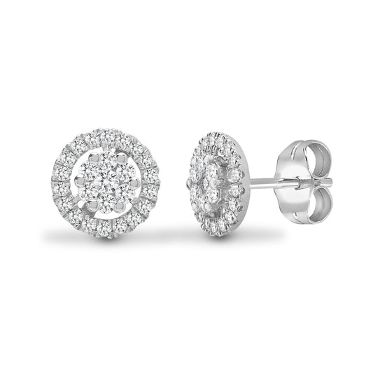 18ct White Gold 0.65ct Diamond Halo Cluster Stud Earrings 9mm - 18E425