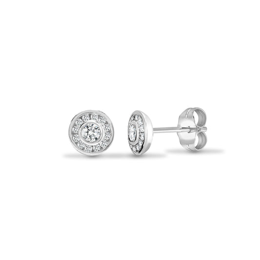 18ct White Gold 0.35ct Diamond Halo Cluster Stud Earrings 7mm - 18E429