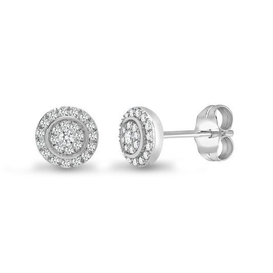 18ct White Gold 0.33ct Diamond Halo Cluster Stud Earrings 7mm - 18E430