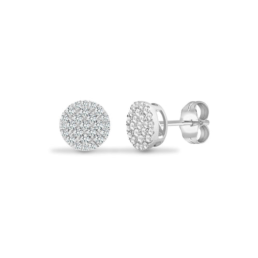 18ct White Gold 0.5ct Diamond Disc Cluster Stud Earrings 8mm - 18E431