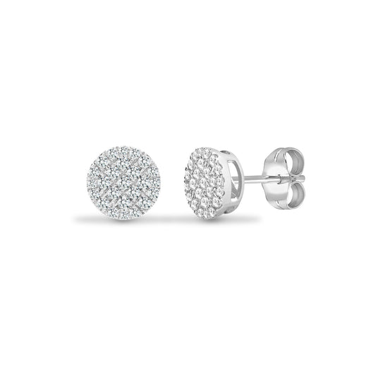 18ct White Gold 0.5ct Diamond Disc Cluster Stud Earrings 8mm - 18E431