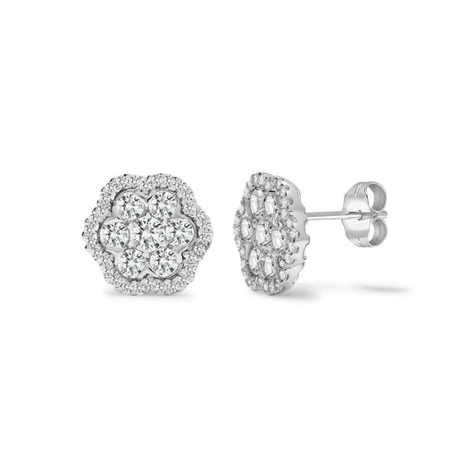 18ct White Gold 1.26ct Diamond Snowflake Cluster Stud Earrings - 18E436