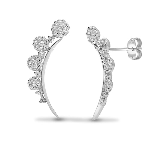 18ct White Gold Diamond Climbing Cluster Drop Stud Earrings - 18E439