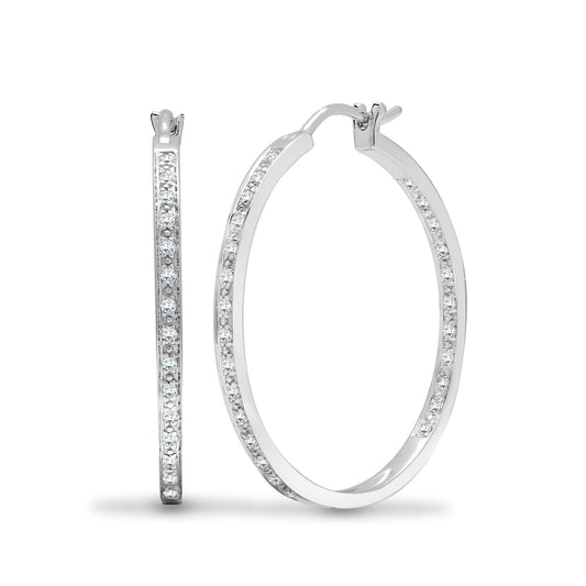 18ct White Gold 0.31ct Diamond Eternity Huggie Hoop Earrings 28mm - 18E441