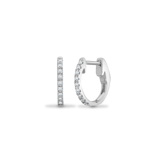 18ct White Gold 0.14ct Diamond Eternity Huggie Hoop Earrings 14mm - 18E442